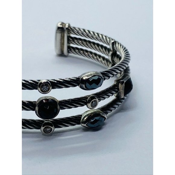 David Yurman Cable Sterling Silver Black Onyx Hematite & Diamond  Confetti Cuff - Picture 4 of 14